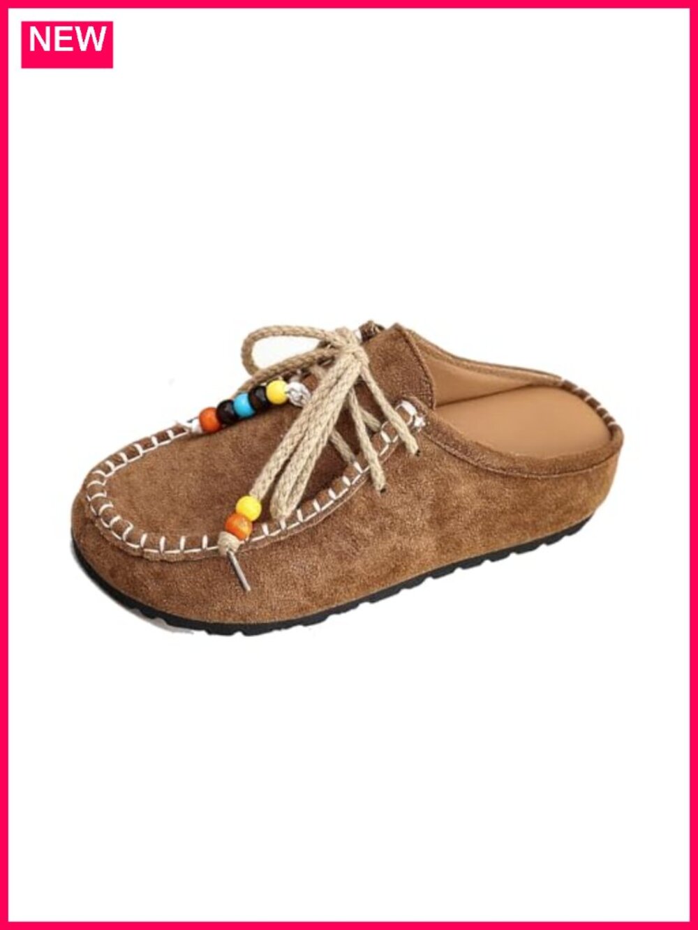 Suede Flat Mocc Beaded Round Toe Slip On Clogs Comfortable